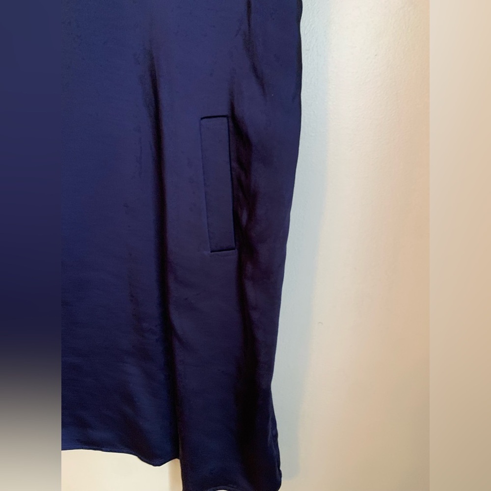 Peace of cloth satin v neck navy shirt dress - Picture 3 of 11